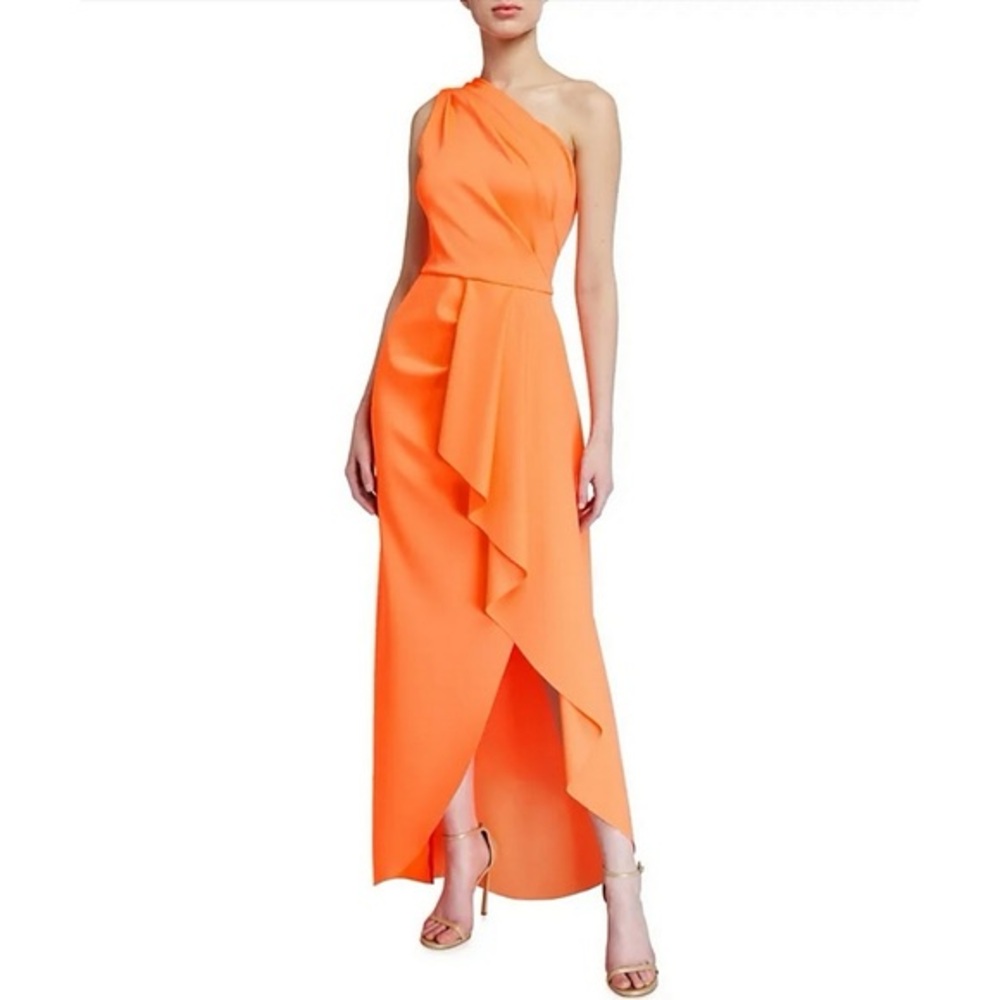 Black Halo Rex One Shoulder High-Low Ruffle Gown Dress